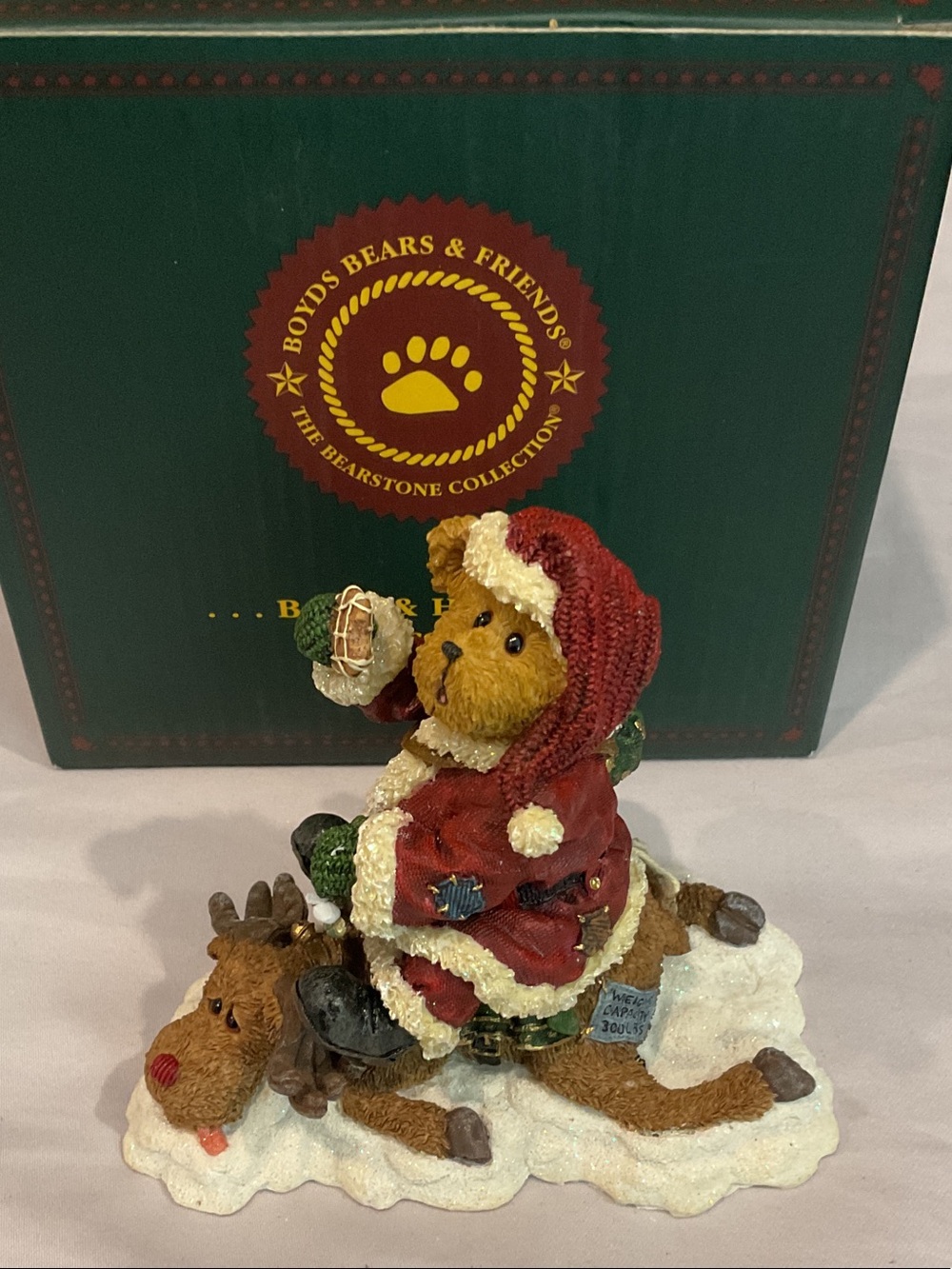 Boyds Bears Red, Green, White Holiday Bear and Reindeer Figurine